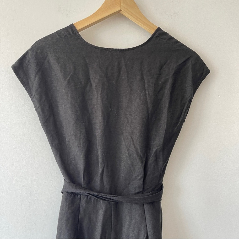 Aritzia Black Sleeveless Jumpsuit linen wide leg wrap top office casual neutral - Picture 7 of 13